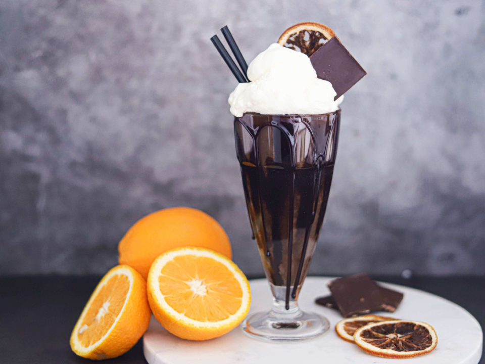 Image for a chocolate and orange freakshake recipe containing products from NJIE's ProPud brand.