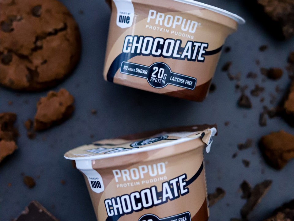 Product image of a chocolate-flavored protein pudding from NJIE's ProPud brand.